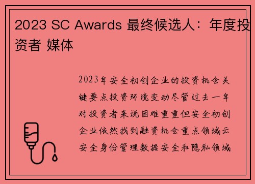 2023 SC Awards 最终候选人：年度投资者 媒体