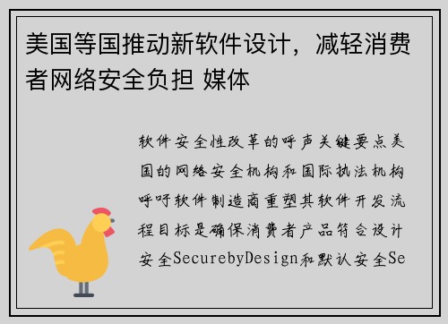 美国等国推动新软件设计，减轻消费者网络安全负担 媒体