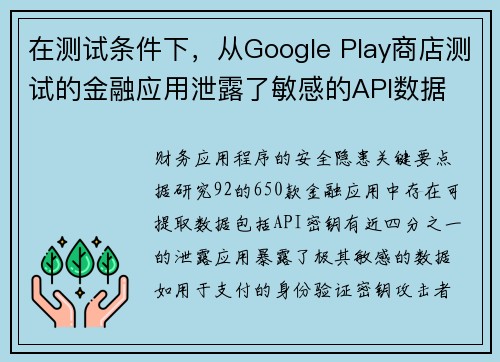 在测试条件下，从Google Play商店测试的金融应用泄露了敏感的API数据 媒体